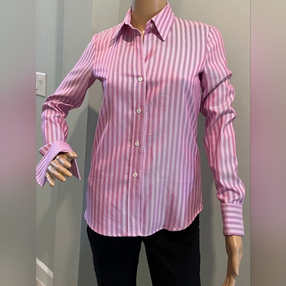 Theory 5 Button Front Herringbone Weave "Ivy" Blouse in Size Petite. NWT - Picture 1 of 16
